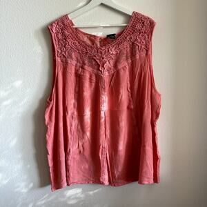 Torrid coral pink floral lace panel embroidered sleeveless blouse 6X
